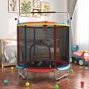 60" Toddler Trampoline for Age 2-4, 5ft Mini Kids Trampoline Indoor with Basketball Ball Adjustable Gymnastics Bar & Toys Swing Enclosure Net for Backyard ASTM Approved