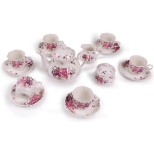 Guangyang 15pcs Porcelain Tea Sets 7 OZ Cups& Saucer Service for 6, with Teapot Sugar Bowl Cream Pitcher for Tea/Coffee