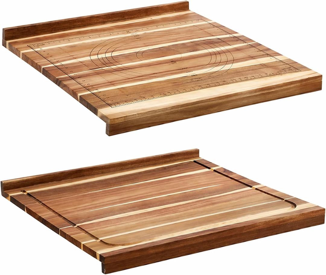 Vesici Large Wood Pastry Board with Lip for Rolling Dough, Acacia Reversible Tray with Engraved Measurements, Cutting & Kneading Board for Pizza & Bread, Kitchen Counter, 24 x 22.8 x 1.5 Inch