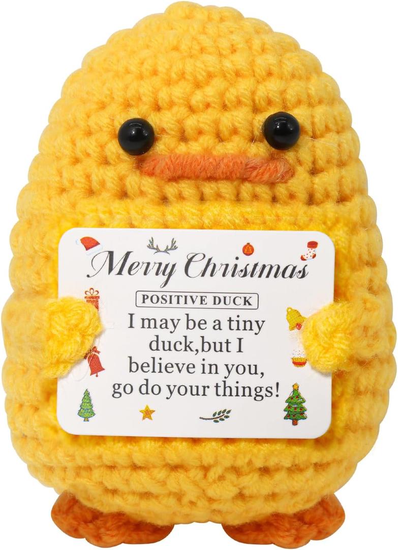 4 Pieces Cute Handmade Positive Crochet Animals Duck, Funny Emotional Cheer Support Knitted Tiny Duck Potato Doll for Women Men Her Him