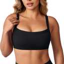 Hugcurve Adjustable Sports Bra Square Neck Wireless Padded Yoga Workout Tops (Small, Black)