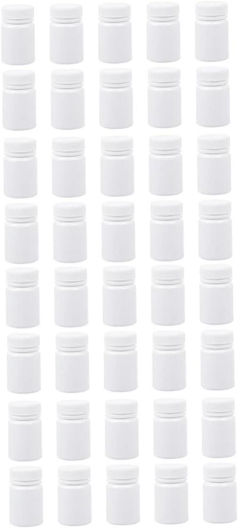 60 pcs Medicine Bottle Storage Holder Pill Capsules Empty Round Container with lid Refillable Bottle. Empty Bottles White polyethylene