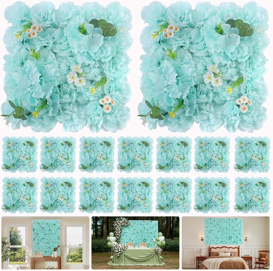 16pcs Artificial Flower Wall Floral Background-Light Blue