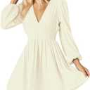 Make you perfect Women Deep V Neck Flowy A-line Sexy Midi Dress Long Sleeve High Rise Elastic High Waisted Casual Dress 2025 L