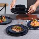 LIANYU 24 Pcs Plates and Bowls Sets for 8, Stoneware Dinnerware Dish Set, Dinner Dishware for Dessert Salad Pasta, Microwave & Dishwasher Safe, Cetacean Blue