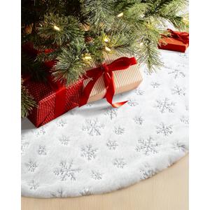 COOLWUFAN 48 Inches Faux Fur Christmas Tree Skirt for Xmas Tree Holiday Party Decorations White Plush Silver Sequin Snowflake (Silver)