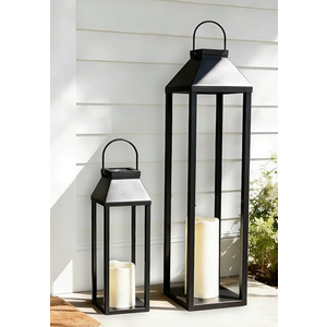 Large Outdoor Solar Lanterns Waterproof, Tall Farmhouse Black Metal Decorative Lanterns Solar Lights Outdoor for Front Porch Decor Outdoor Patio, Garden, Balcony, Porch, 27.6",16.3"-Set of 2
