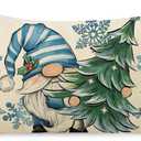 Winter Blue Gnome Lumbar Decorative Throw Pillow Cover 12 x 20, Pine Tree Snowflake Rectangle Cushion Case Decor, Christmas Holiday Seasonal Home Decoration for Sofa Couch