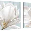 SEVEN WALL ARTS White Magnolia Wall Art Flower Artwork Floral Canvas Paintings Vintage Nature Botanical Painting Farmhouse Artwork Wall Decor for Bedroom Living Room Bathroom Office 24"x 24" x2pcs
