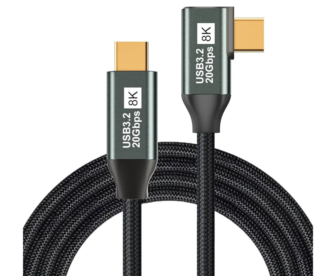 Right Angle USB C to USB C 3.1 Gen 2-3.3FT 8K@60Hz USBC USBC Monitor Cable-20Gbps Data Transfer-100W PD Fast Charging Type C to Type C Video Cable for iPhone 15, iPad, MacBook, TV, Display