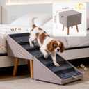 Dog ramp for Small Dogs, 2-in-1 Pet Steps & Ottoman - Foldable Dog ramp for Couch, Non-Slip Wooden Pet ramp for Puppy Senior Injured Dogs (Light Brown, XXL(21.06H))