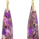 SELOVO Jasper Stone Earrings for Women Trendy Dangle Earrings Fishhook Drop Earrings (Purple&Brown-Gold Color Hook)
