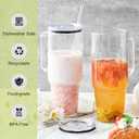 Glass Cups with Lids and Straws 40 oz Glass Tumbler with Straw and Lid 2 Pack Glass Tumbler with Handle Wide Mouth Iced Coffee Cups for Smoothies, Soda, Tea, with Acrylic Lids