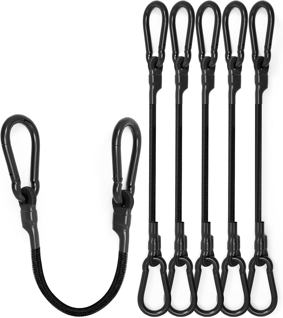 8 Pcs 12 Inch Heavy Duty Carabiner Bungee Cord Outdoor with 190 Lbs Max Break Strength, Black Bungee Straps with Upgraded Carabiner Hooks for Luggage Rack, Cargo, Hand Carts, Bike, Camping, etc