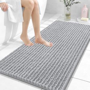OLANLY Long Bathroom Rugs Runner 47x24, Thick Soft and Absorbent Chenille Bath Mat, Non-Slip, Machine Washable Quick Dry Bath Rugs for Tub Shower Floor, Home Decor Accessories, Light Grey