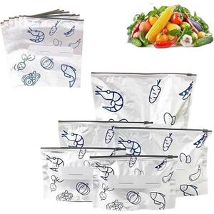 30 Pcs Reusable Aluminum Foil Sealable Storage Bags, Seafood Meat Self-sealing Freezer Bags with a stand-up bottom design Freezer Safe & Leak Proof Sandwich Snack Bags for Lunch Travel