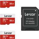 Lexar 32GB Micro SD Card 3 Pack, microSDHC UHS-I Flash Memory Card with Adapter - Up to 100MB/s, U1, Class10, V10, A1, High Speed TF Card (3 microSD Cards + 1 Adapter)