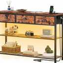 Furologee Console Table with Charging Station & 3 Fabric Drawers, 38'' Entryway Table with Storage Shelves and LED Light for Entry Way, Industrial Display Shelf for Hallway, Foyer, Rustic Brown