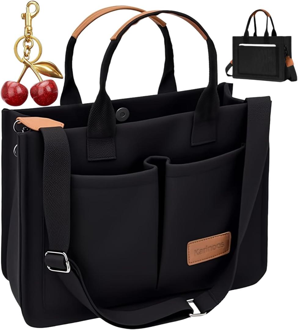 Canvas Tote Bag for Women, Large Work Crossbody Handbag Bible Laptop Bag (Black (Cherry))