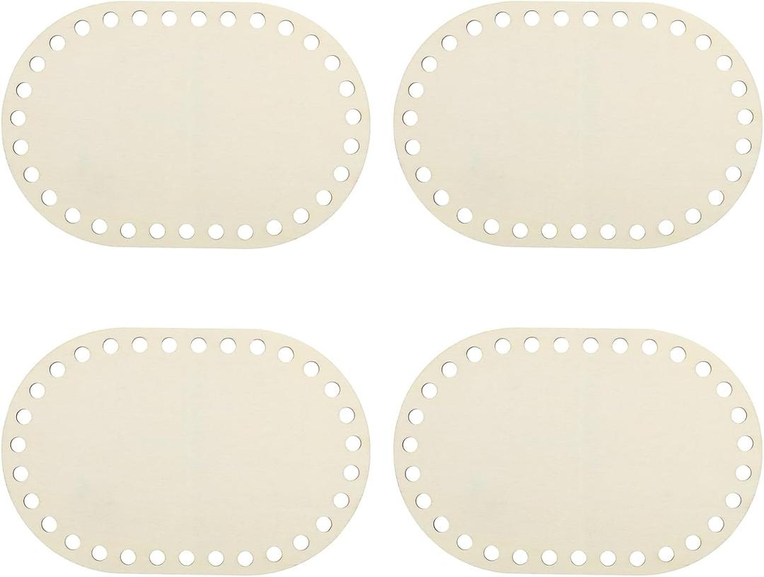 MECCANIXITY 4Pcs Wooden Basket Bottom, 3.94x5.91" Oval Blank Natural Wood Base Solid Crochet Basket for DIY Craft Weaving Making Supplies Home Decor