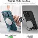SURITCH for iPhone 15 Case with Magnetic Camera Slide Cover and Adjustable Kickstand, Compatible with MagSafe, Shockproof Bumper Case Slim Protective Cover 6.1 Inch, Lake Green