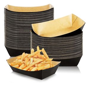 100Pcs Disposable Paper Food Trays Black Paper Food Boat 1lb - Grease-Resistant Paper Food Serving Boats for Christmas Appetizers Parties Carnivals Concession Stand Supplies French Fry Holder