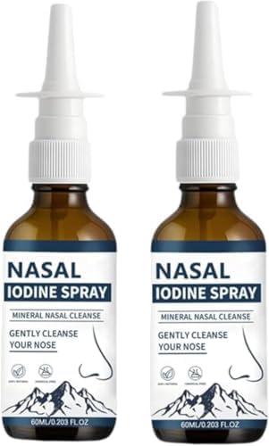 Iodine Nasal Spray, Daily Nasal Cleanse & Care Mist, Fine Non-Medicated Mineral Formula, 150+ Uses per Bottle, Travel & Daily Care, 60ml (2pcs)