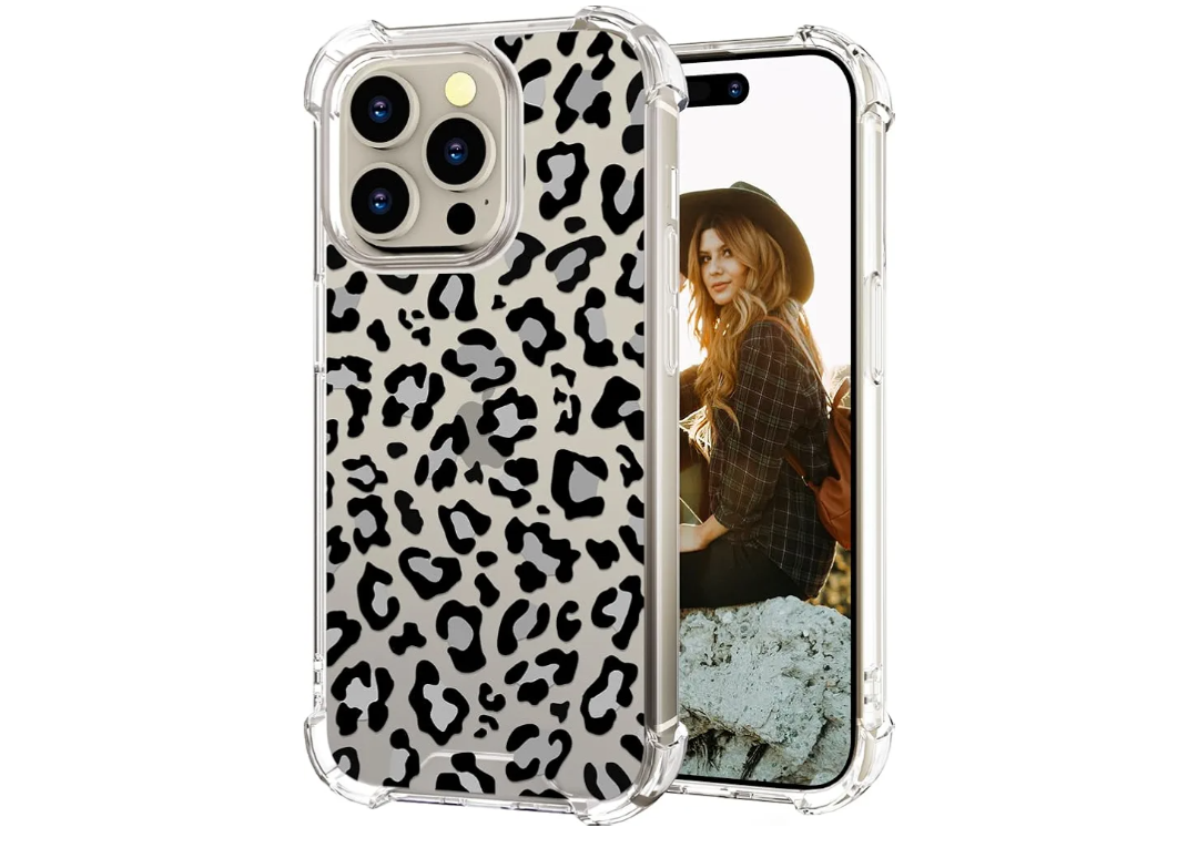 ENDIY Compatible for iPhone 15 Pro Max Cases with Design, Cute Transparent Designer Phone Case for Women Girls Girly with Heavy Duty Protective Bumper (Clear Leopard Cheetah)