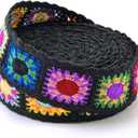 Cotton Webbing, 2 Inch Webbing Crochet Flower Webbing Strap for Bags, Arts and Crafts (Black)