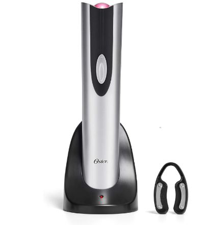 Oster Cordless Electric Bottle Opener with Foil Cutter, Silver  