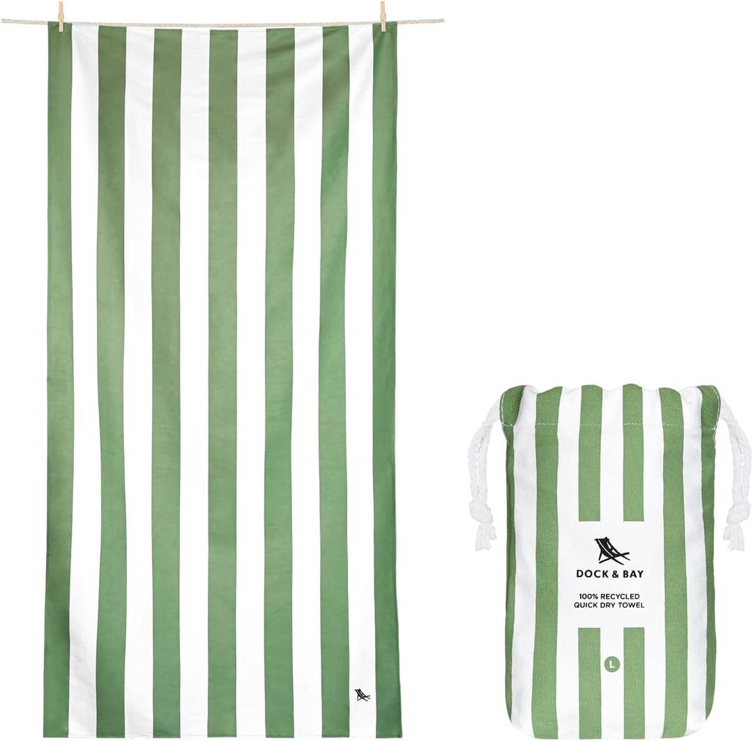 Dock & Bay Beach Towel - Quick Dry, Sand Free - Compact, Lightweight - 100% Recycled - Includes Bag - Cabana - Cayman Khaki - Extra Large (200x90cm, 78x35)