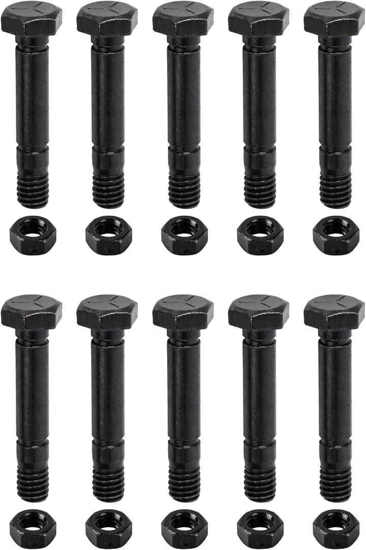 BlueStars 52100100 Snow Blower Shear Pins and Nuts - Compatible with Ariens 52100100 521001 00659100 John Deere AM136890 Rotary 5575 Snowthrower - Pack of 10