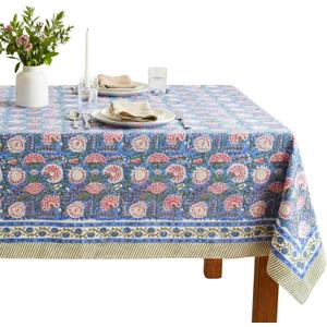 ATOSII Clover Pink 100% Cotton Fall Tablecloth, Handblock Print Rectangle Table Cover for Kitchen Dining Linen I Parties, Weddings, Outdoors, Easter Table Cloth Decor 60 X 90 Inches I 6 Seater
