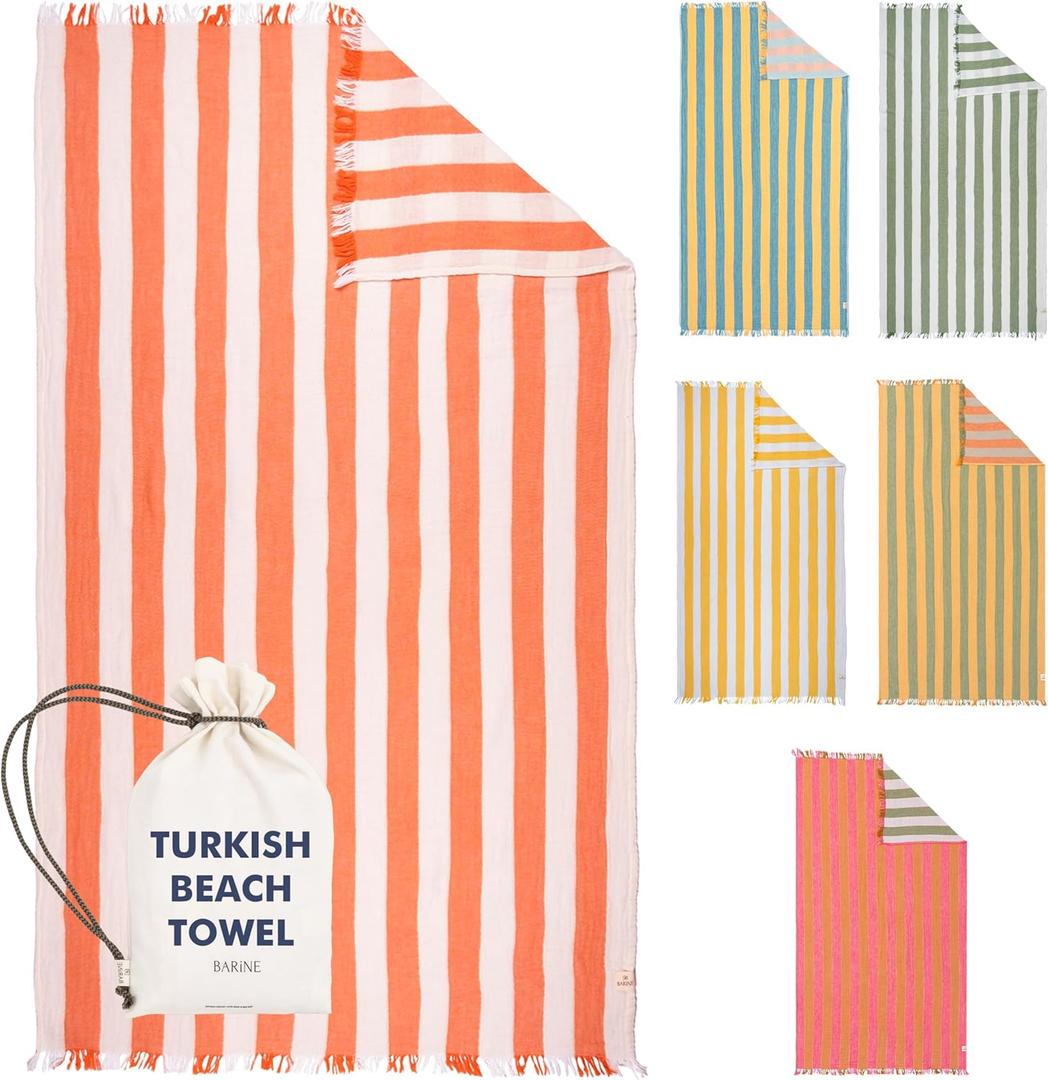 Cabana Striped Gauze Turkish Beach Towel - Large 36 x 69 | Quick Dry Beach Towel Blends Retro Style with Everyday Beach Comfort | Sand Free Design for a Clean, Carefree Day in The Sun (Coral)