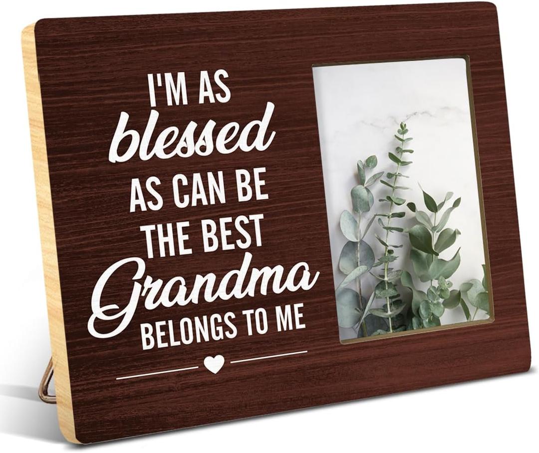 Grandma Gifts From Granddaughter Grandson Grandkids, Rustic Best Grandma Wood Picture Frame Gift, Grandmother Gifts for Birthady Christmas Mother's Day, Display Photo 4 x 6 Inch