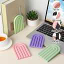 Harloon 4 Pcs Boho Arch Wooden Bookends, Decorative Rainbow Book Stoppers with Non-Slip Metal Base, 5x3x4 Inches, Cute Shelf Decor for Heavy Books, Home Office Study Desk Organizer(Pastel Color)