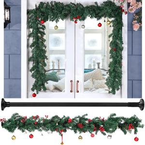 Black Garland Hanger with 8.8 ft Christmas Pine Garland for Mantel Holder for Door Frame Adjustable to Different Door Widths Decorative Xmas and Holiday Decoration No Nails or Screws