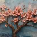 Tree of Life Pink Flowers and Golden Trees Pictures Canvas Wall Art for Living room Office Bedroom Teal Mountain Abstract Wall Decor Art Print Paintings Modern Plum Blossom Artwork -20x40inch
