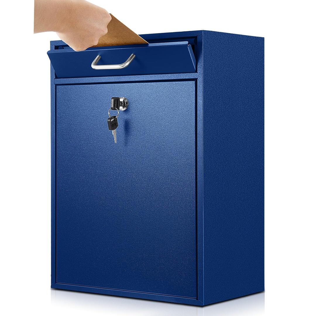 Yaocom 18 x 15 x 7 Inches Wall Mount Locking Mailbox for Outside, Dark Blue