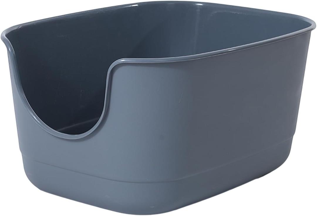 SpaceTime Extra Large Litter Box with High Sides, 24.2" Lx16.3 Wx12.9 H XL Multi Cat Litter Pan for Kitty, Cat Boxes for Indoor Cats, Jumbo Litter Boxes for Big Cats, Anti-Splashing, Easy to Clean (Grey)