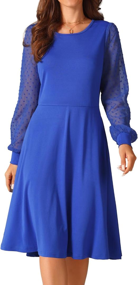 Seta T Women's Long Sleeve Dresses Round Neck Elegant Cocktail Party Work Knee Length Dress