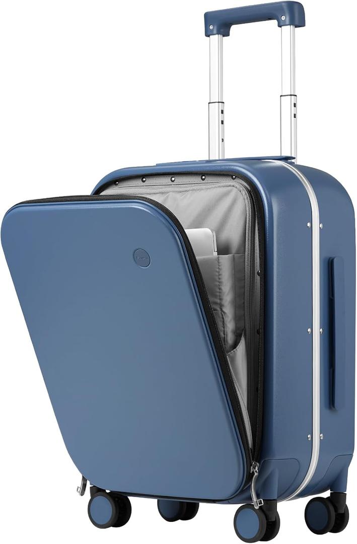 Mixi Carry On Luggage, 20'' Suitcase with Front Laptop Pocket, Travel Rolling Luggage Aluminum Frame PC Hardside with Spinner Wheels & TSA Lock and Cover - Sapphire Blue