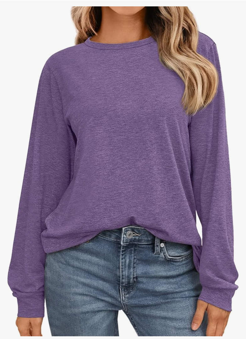 AUTOMET Women's Long Sleeve Shirts Casual Loose Fit Tees Solid Color Oversized Basic Tops Business Casual Outfits, Size L
