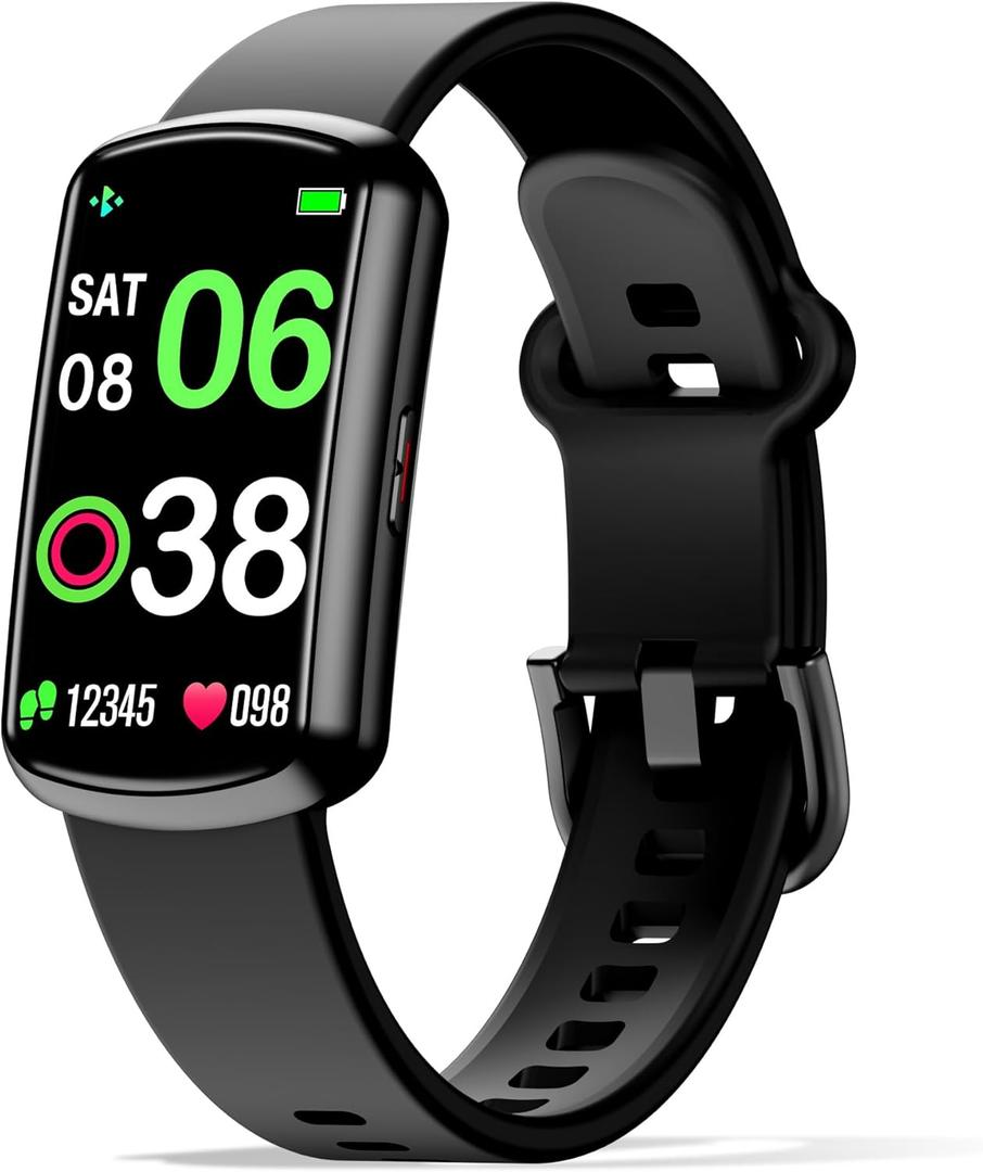 Health Fitness Tracker with 24/7 Heart Rate, Smart Watch with Blood Pressure and Blood Oxygen Monitor, Bulit-in 120+ Sport Mode, Sleep Tracking Waterproof Activity Tracker for Women Men (Deep Black)