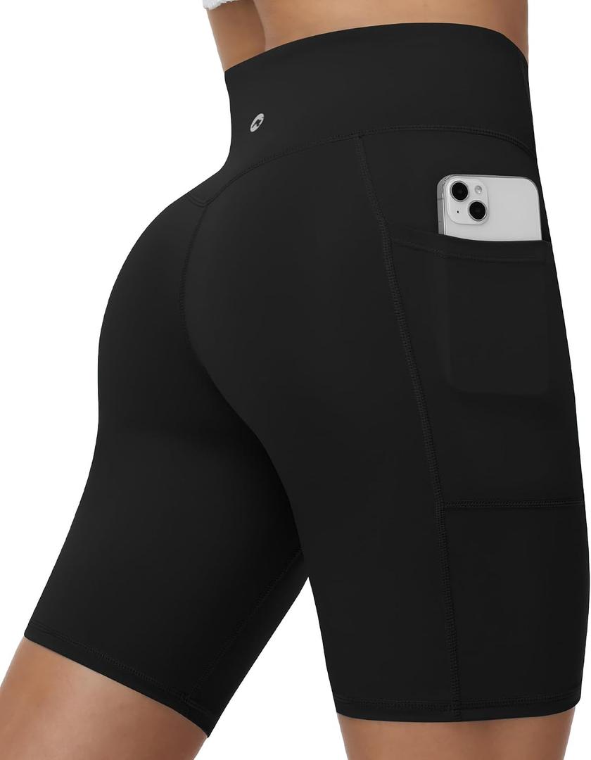 Moozava No Front Seam Women's Biker Workout Shorts 8" High Waist Tummy Control Spandex Shorts Gym Yoga Running Pockets (Black, S)