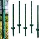 Metal Fence Post Green 4 Feet, Pack of 5, for 36 Inch High Garden Welded Wire Fence U-Channel Steel Garden Post