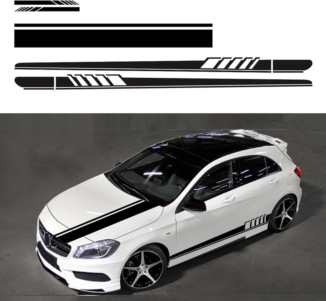Universal Racing Stripes Car Stickers Sport Stripes DIY Styling Decorated Door Hood Self-Adhesive Side Strip Decal Decoration Accessories for Truck SUV Off-Road Vehicles(5PCS)(Black)