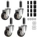 3 Inches Prep Table Wheels, Expanding Stem Casters, Threaded Swivel Casters Set of 4 Heavy Duty Castors Fit 7/8",1-1/4",1-1/2"and 1-5/8"ID Tube Pipe Legs for Stainless Steel Kitchen Cart,Shelving Rack