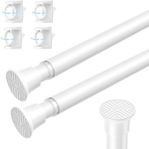 2PCS Spring Tension Curtain Rods 24 to 46 Inch White Spring Curtain Rod Short Curtains Rod Tension Small Curtains Rods for Window, (With Two Set Rod's Holder)
