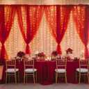 1010ft Red Tulle Backdrop Curtain with Lights String for Parites, Sheer Photo Backdrop Curtains for Wedding Party Photography Background